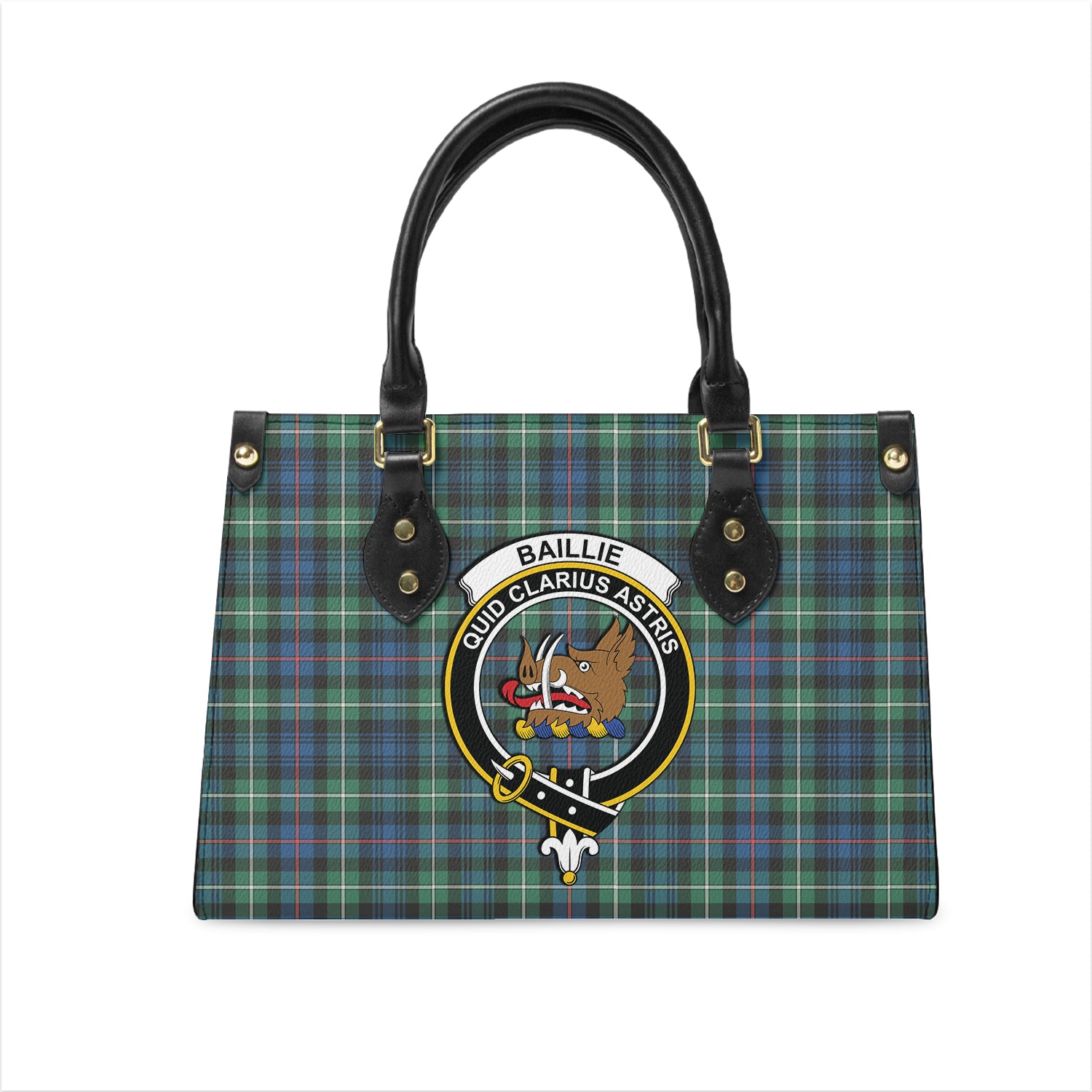 Baillie Ancient Tartan Leather Bag with Family Crest One Size 29*11*20 cm - Tartanvibesclothing