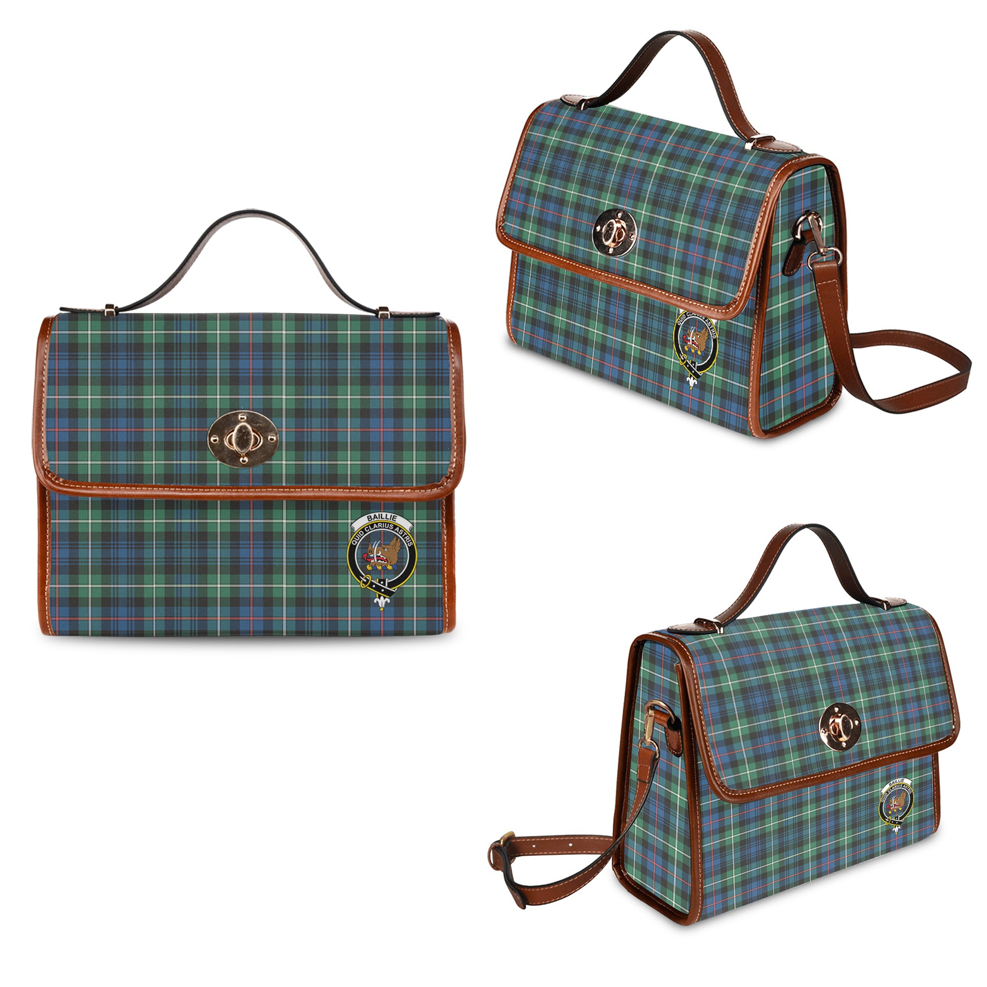 Baillie Ancient Tartan Leather Strap Waterproof Canvas Bag with Family Crest One Size 34cm * 42cm (13.4" x 16.5") - Tartanvibesclothing