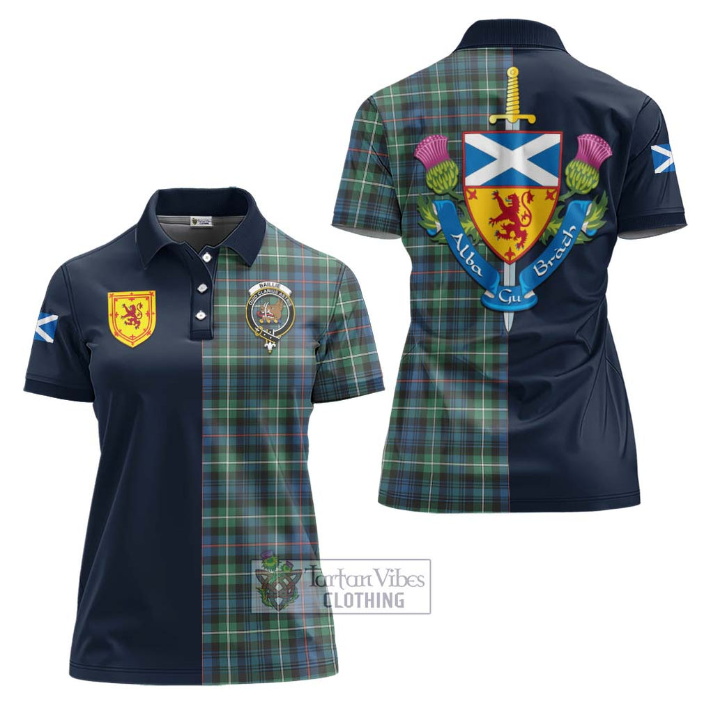 Baillie Ancient Tartan Women's Polo Shirt Alba with Scottish Lion Royal Arm Half Style Women - Tartan Vibes Clothing