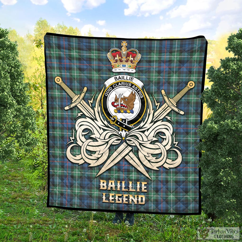 Tartan Vibes Clothing Baillie Ancient Tartan Quilt with Clan Crest and the Golden Sword of Courageous Legacy