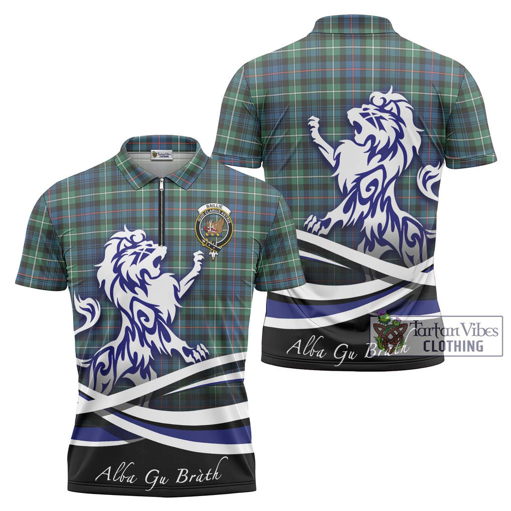 Baillie Ancient Tartan Zipper Polo Shirt with Alba Gu Brath Regal Lion Emblem Unisex - Tartan Vibes Clothing