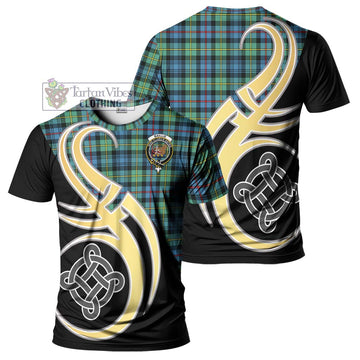 Baillie Ancient Tartan T-Shirt with Family Crest and Celtic Symbol Style