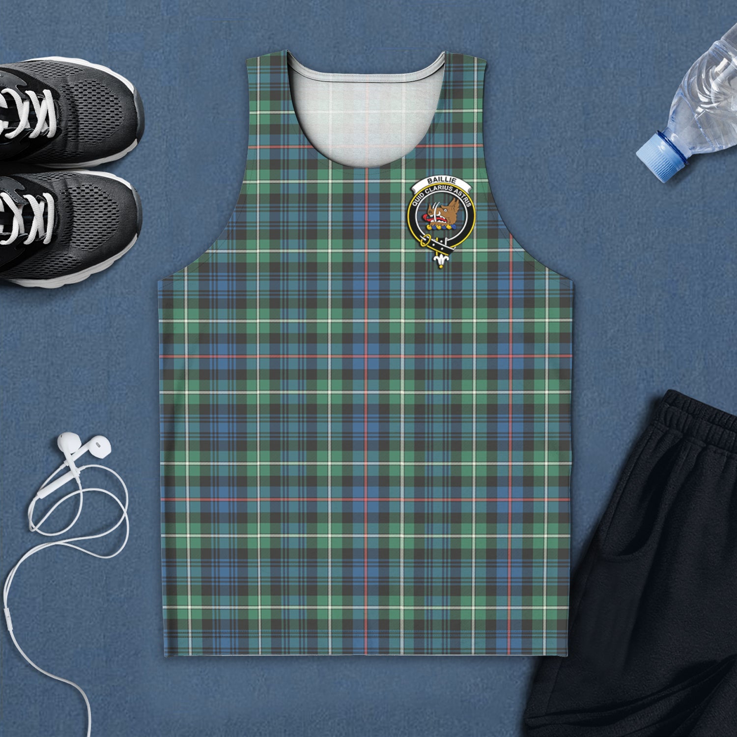 Baillie Ancient Tartan Mens Tank Top with Family Crest 5XL - Tartan Vibes Clothing