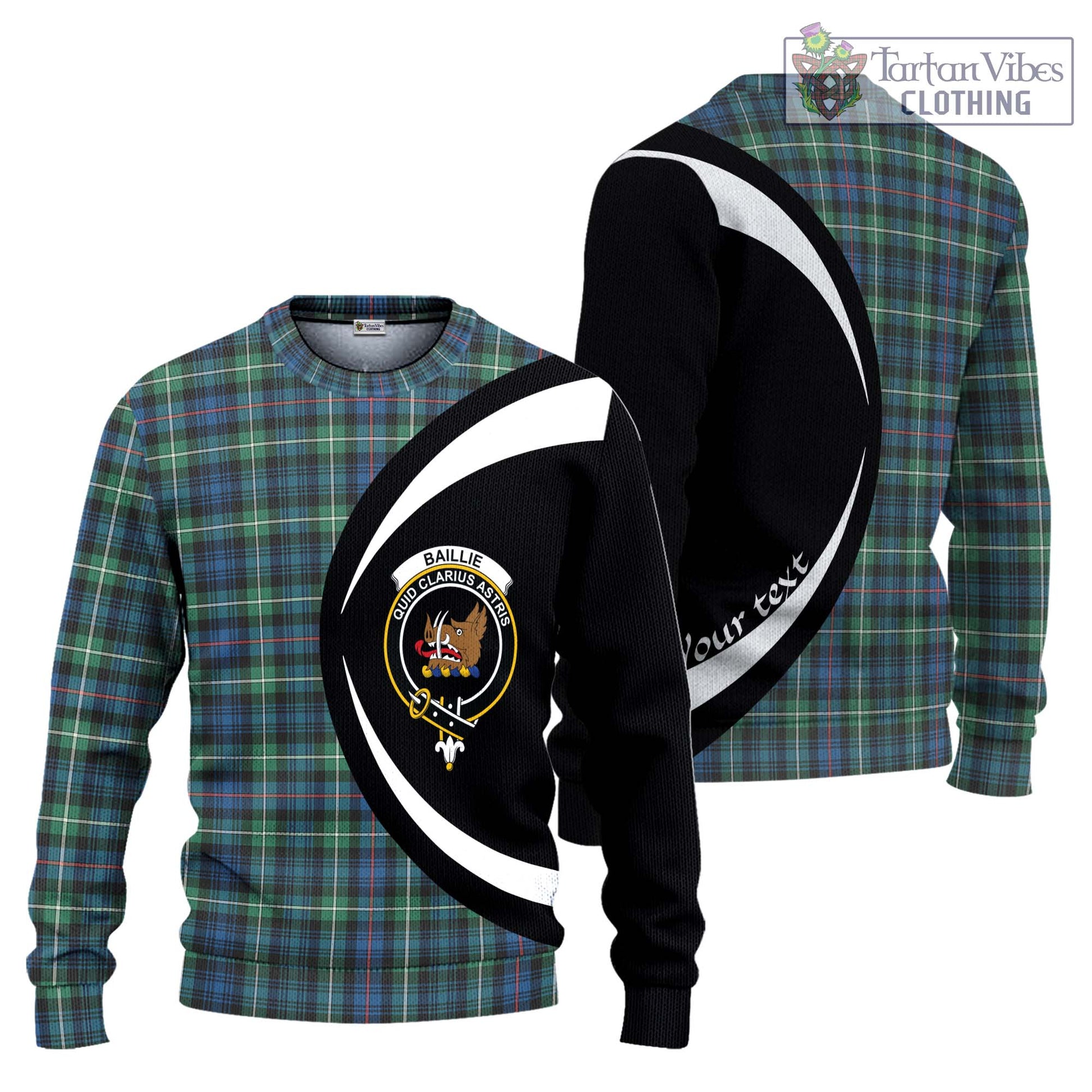 Baillie Ancient Tartan Ugly Sweater with Family Crest Circle Style Unisex - Tartan Vibes Clothing