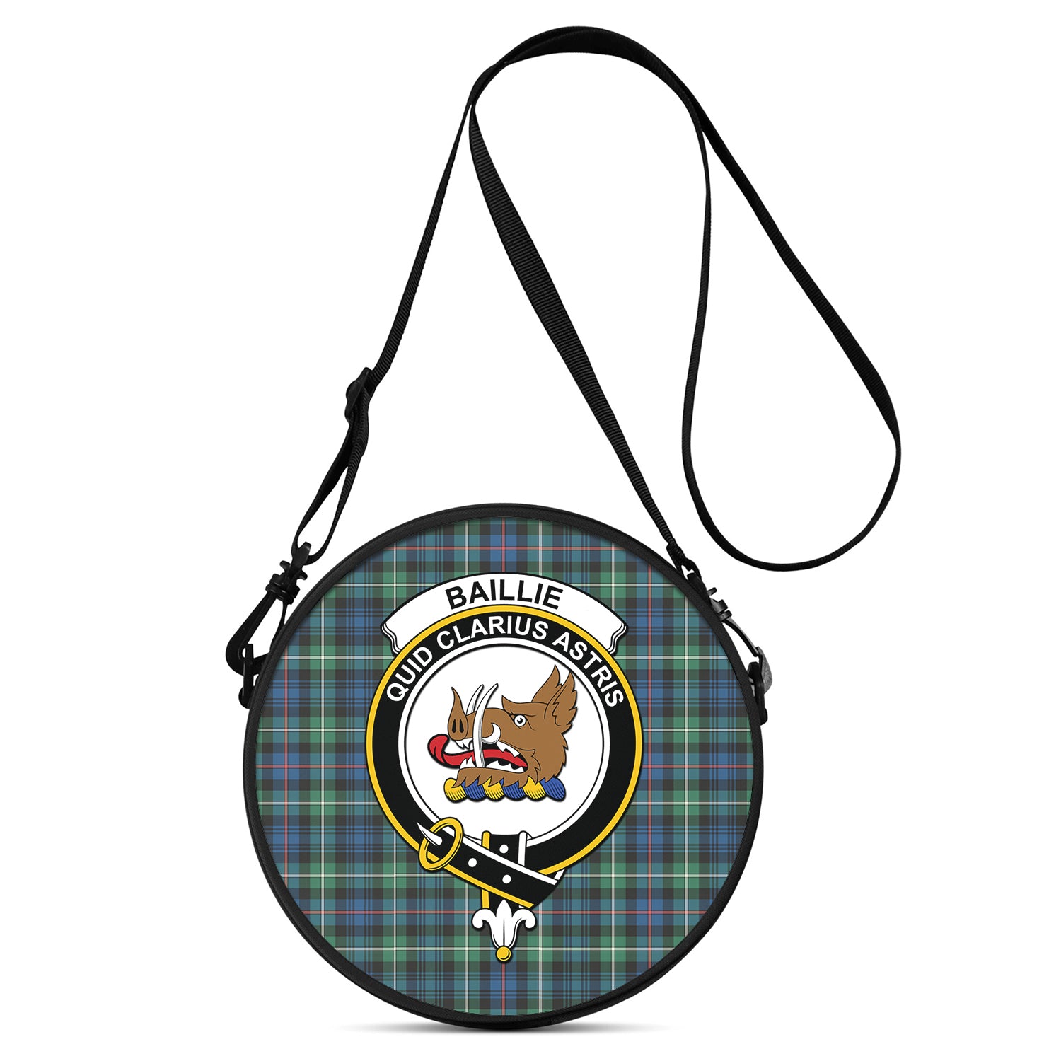 Baillie Ancient Tartan Round Satchel Bags with Family Crest One Size 9*9*2.7 inch - Tartanvibesclothing