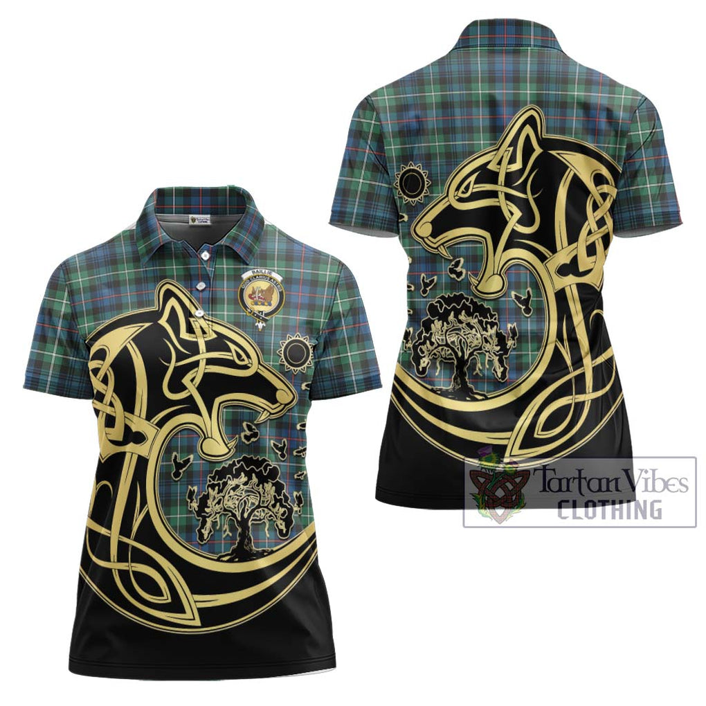 Baillie Ancient Tartan Women's Polo Shirt with Family Crest Celtic Wolf Style Women - Tartan Vibes Clothing