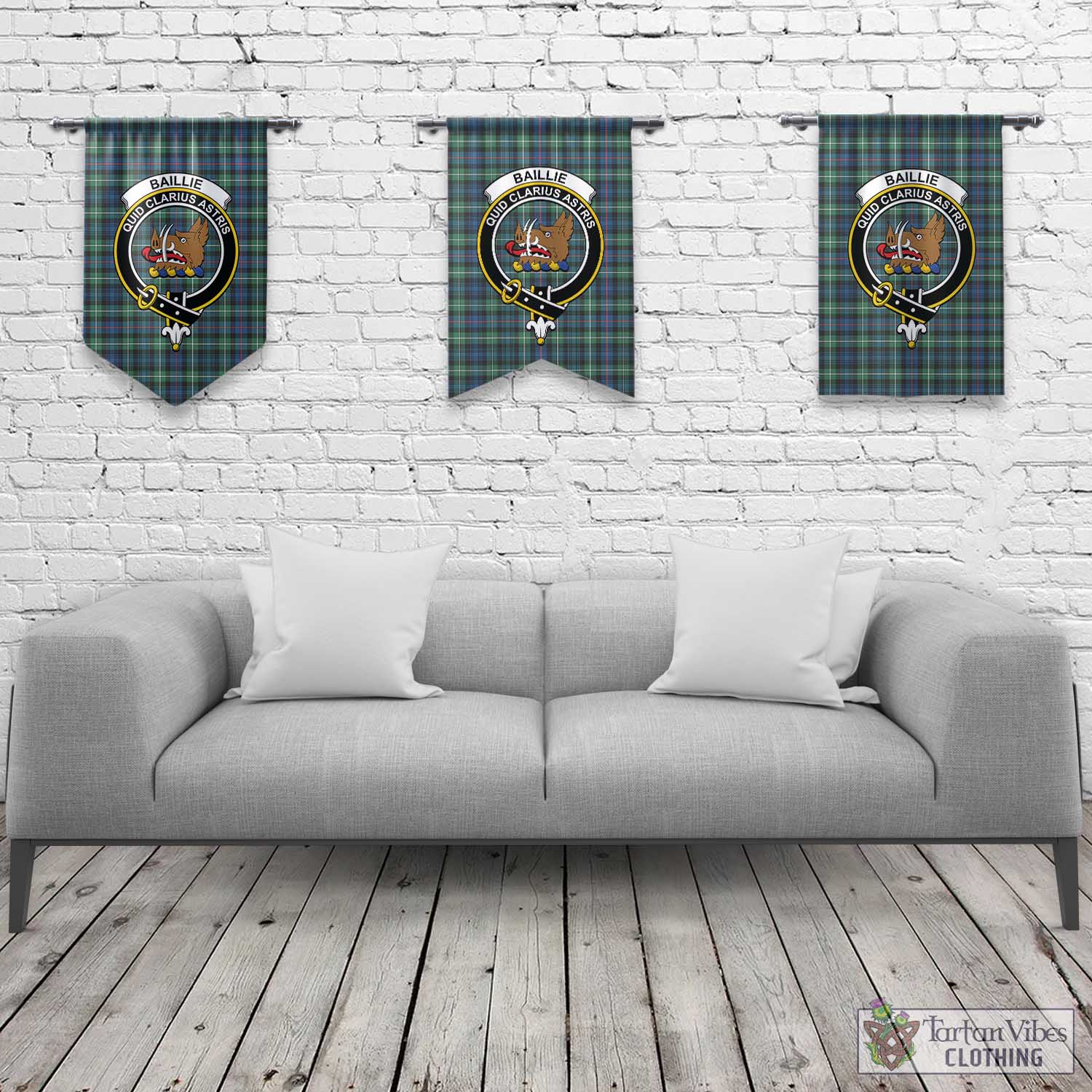 Tartan Vibes Clothing Baillie Ancient Tartan Gonfalon, Tartan Banner with Family Crest