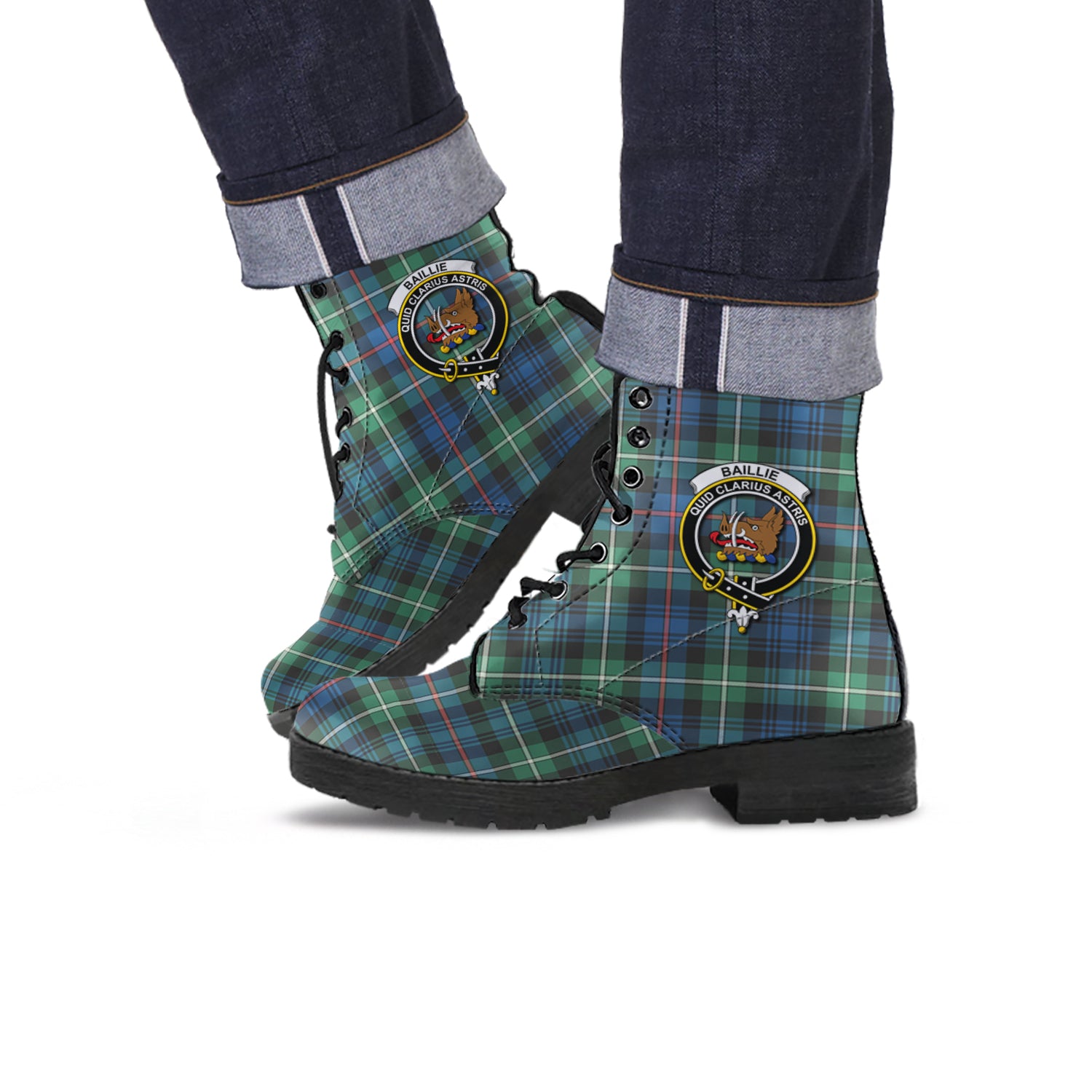 Baillie Ancient Tartan Leather Boots with Family Crest Men' Boots - Tartan Vibes Clothing