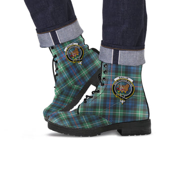 Baillie Ancient Tartan Leather Boots with Family Crest Men' Boots - Tartan Vibes Clothing