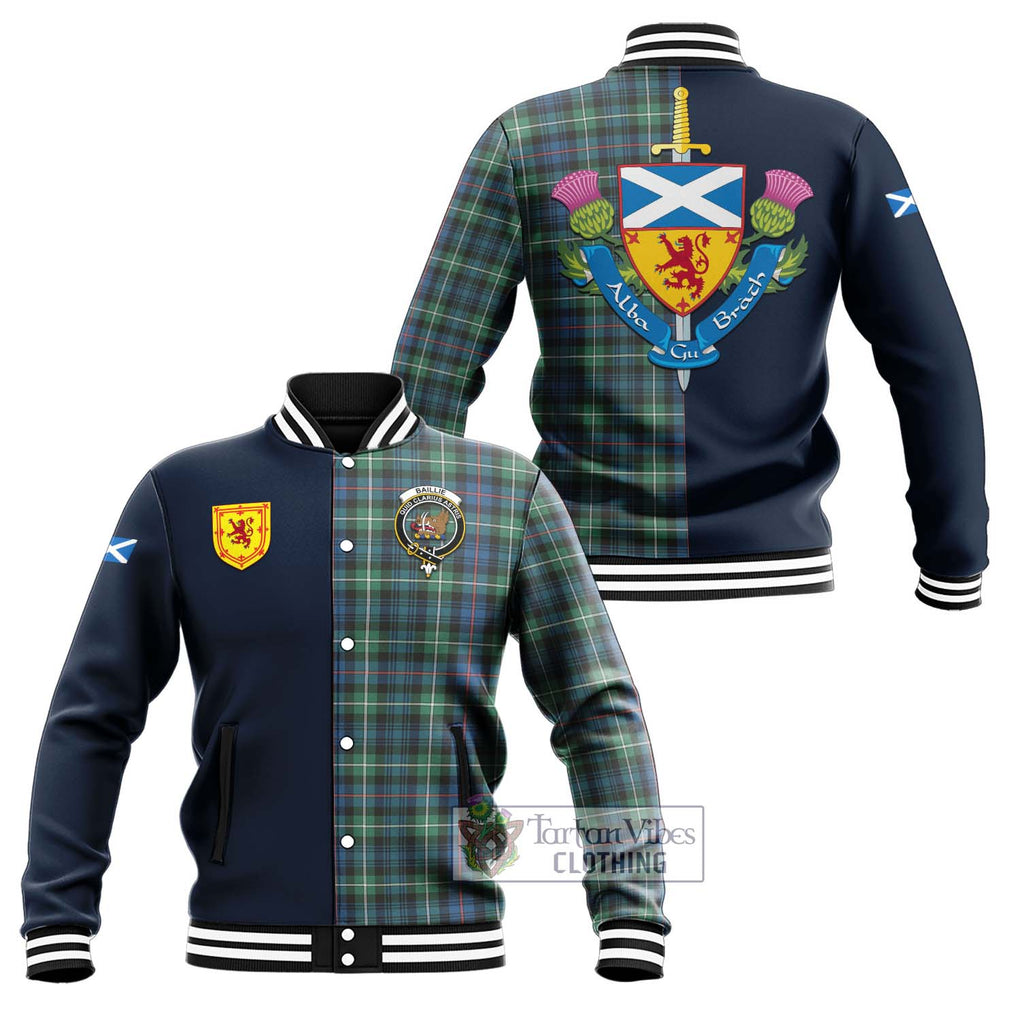 Baillie Ancient Tartan Baseball Jacket Alba with Scottish Lion Royal Arm Half Style Unisex - Tartan Vibes Clothing