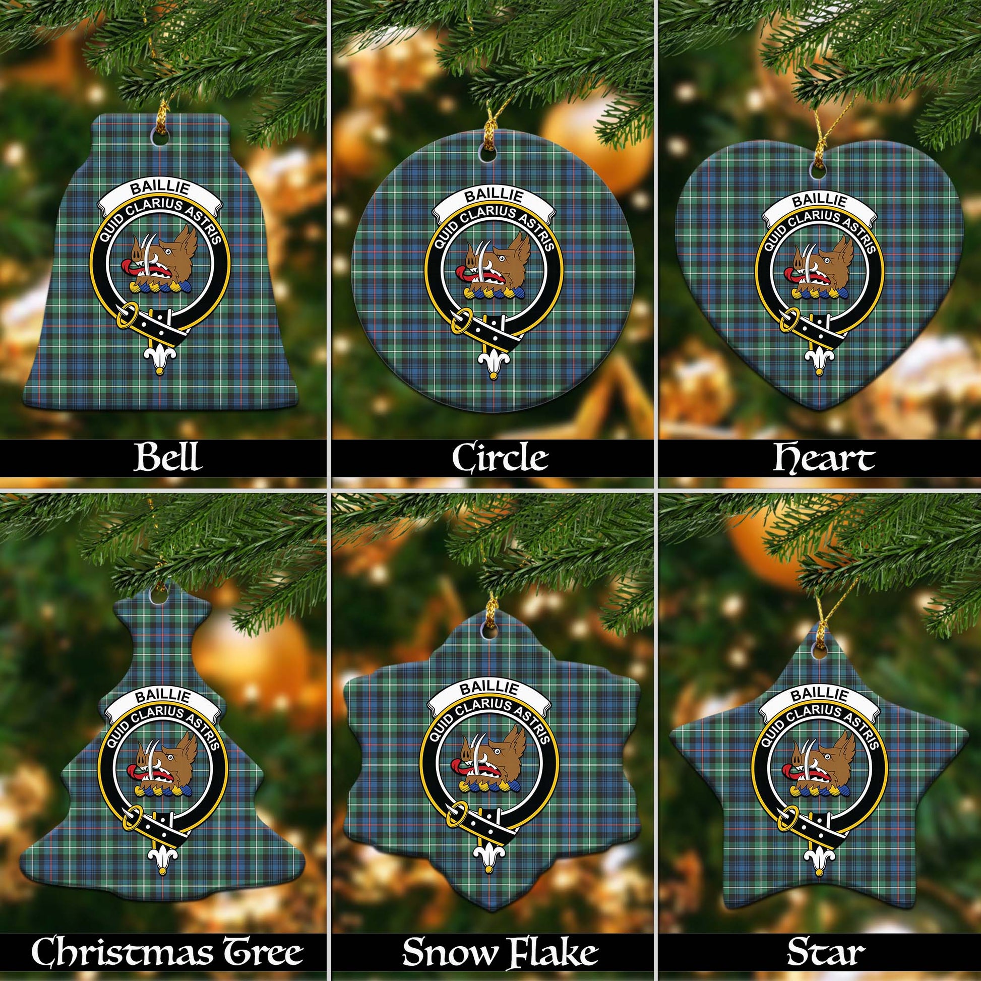 Baillie Ancient Tartan Christmas Ceramic Ornaments with Family Crest Ceramic - Tartan Vibes Clothing