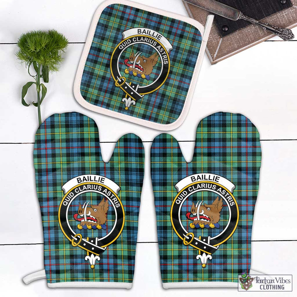 Baillie Ancient Tartan Combo Oven Mitt & Pot-Holder with Family Crest White - Tartan Vibes Clothing