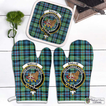 Baillie Ancient Tartan Combo Oven Mitt & Pot-Holder with Family Crest Combo 2 Oven Mitt & 1 Pot-Holder Black - Tartan Vibes Clothing