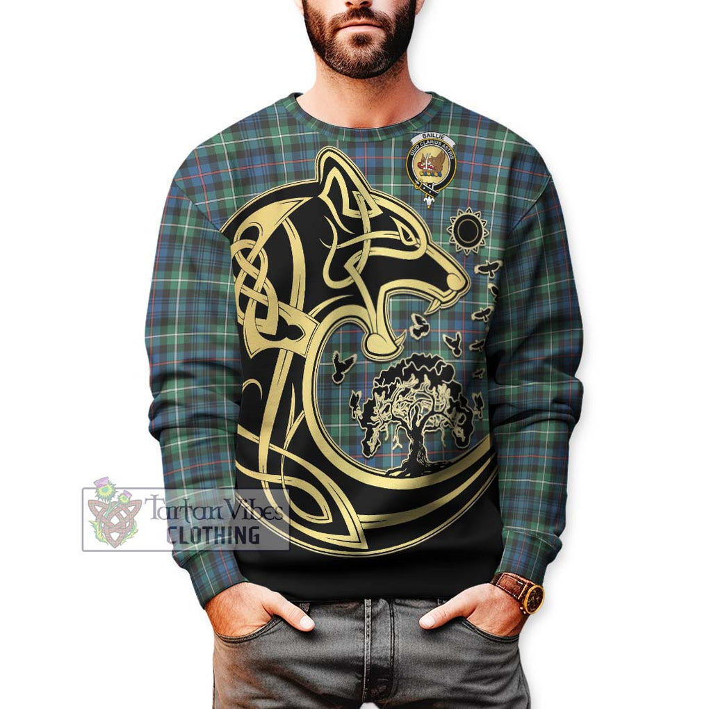 Baillie Ancient Tartan Sweatshirt with Family Crest Celtic Wolf Style Unisex - Tartan Vibes Clothing