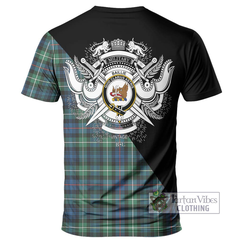 Baillie Ancient Tartan T-Shirt with Family Crest and Military Logo Style - Tartanvibesclothing Shop