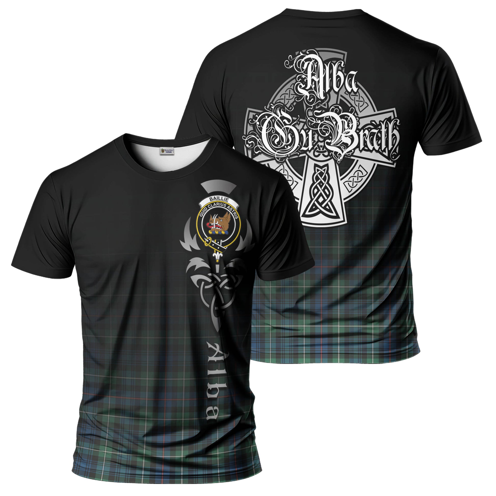 Tartan Vibes Clothing Baillie Ancient Tartan T-Shirt Featuring Alba Gu Brath Family Crest Celtic Inspired