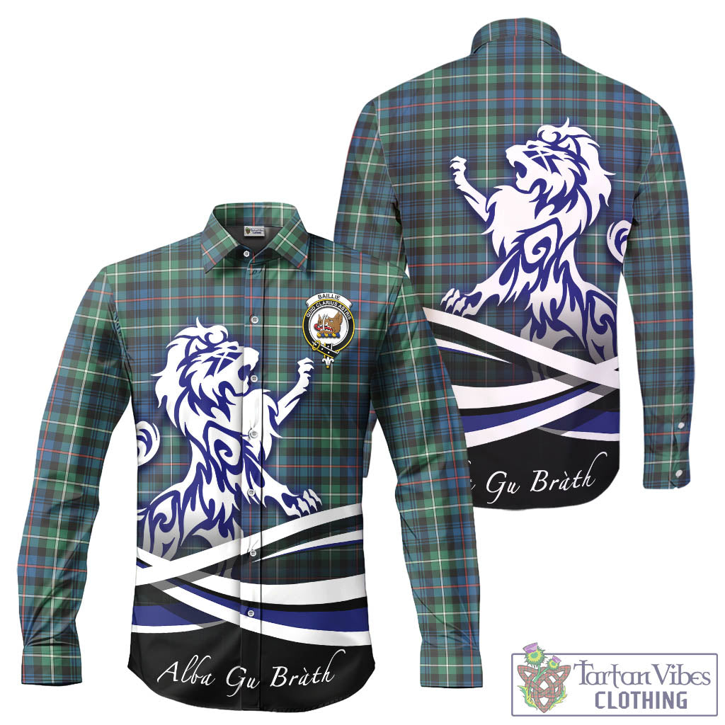 Baillie Ancient Tartan Long Sleeve Button Up Shirt with Alba Gu Brath Regal Lion Emblem - Tartan Vibes Clothing