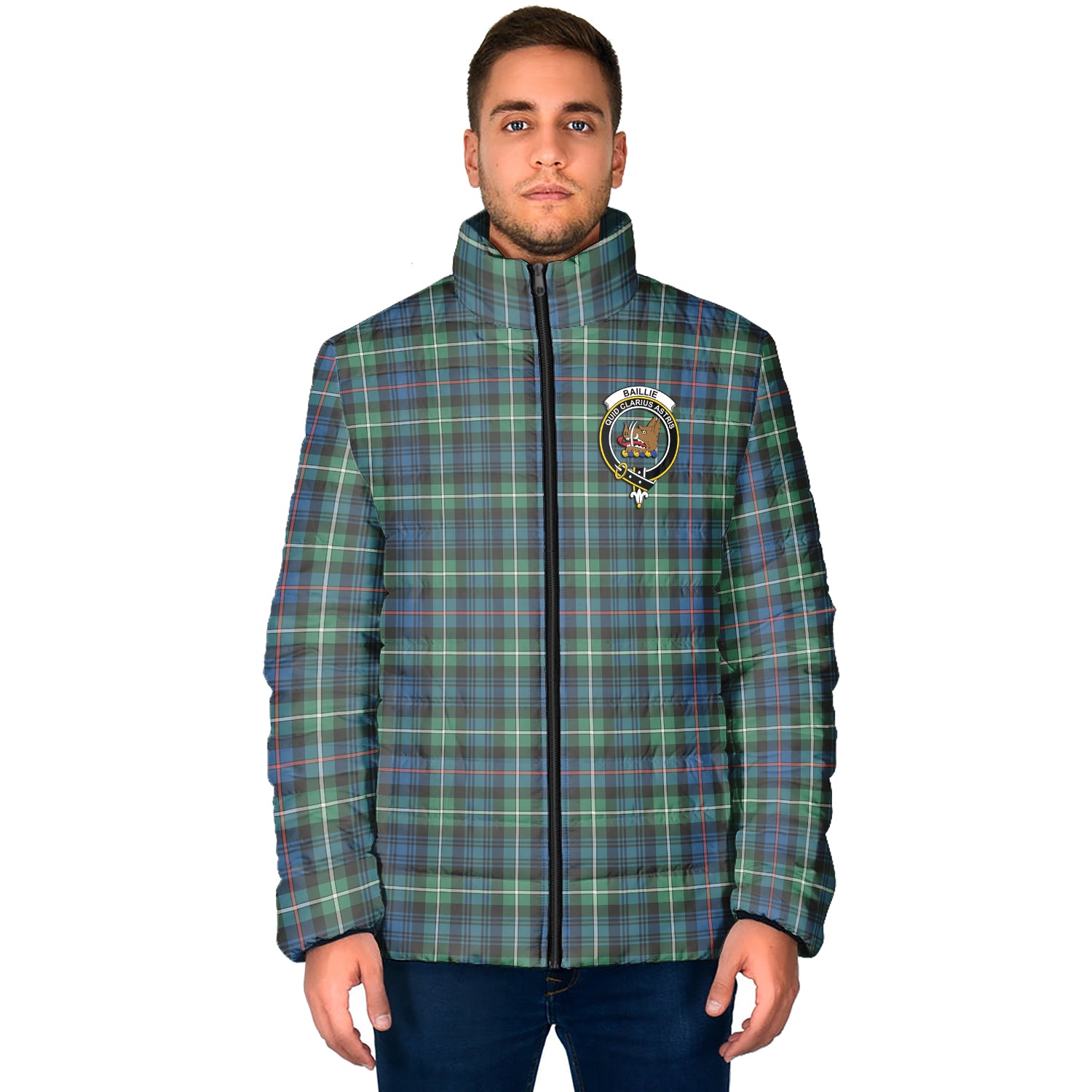 Baillie Ancient Tartan Padded Jacket with Family Crest - Tartan Vibes Clothing