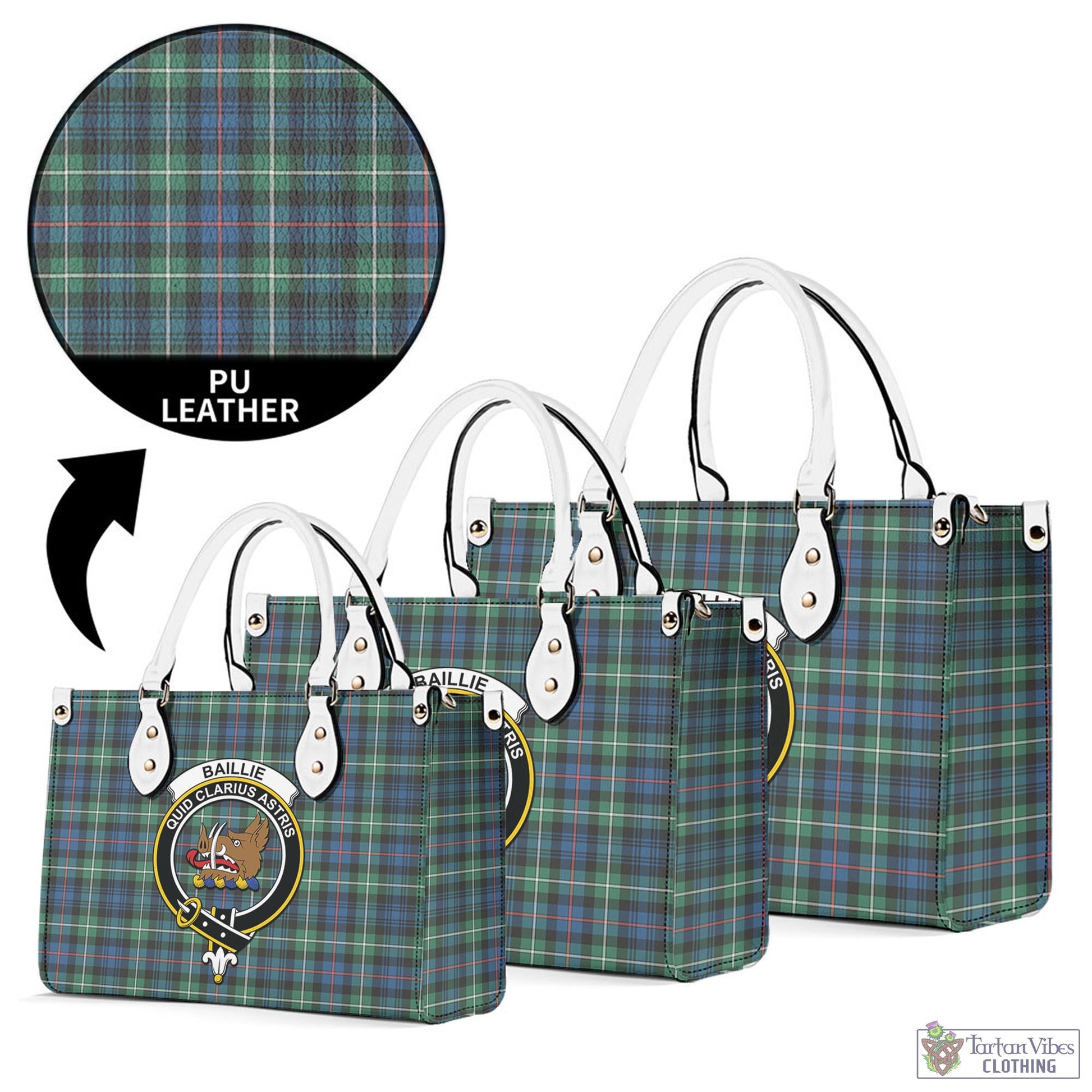Tartan Vibes Clothing Baillie Ancient Tartan Luxury Leather Handbags with Family Crest