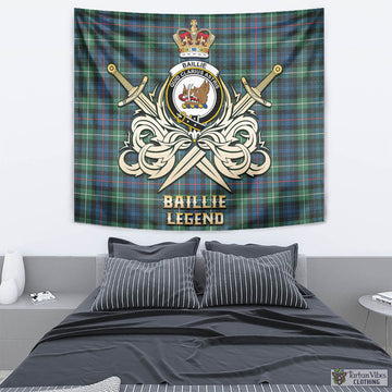 Baillie Ancient Tartan Tapestry with Clan Crest and the Golden Sword of Courageous Legacy