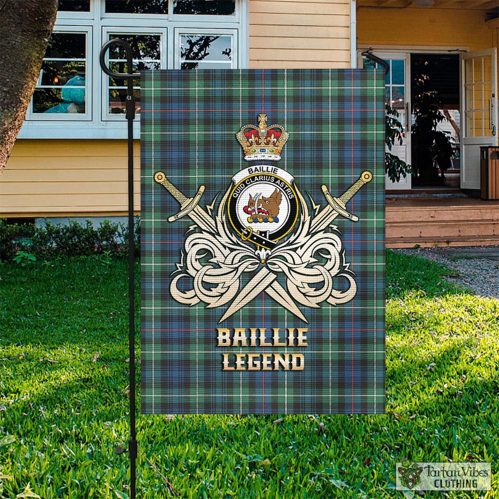 Tartan Vibes Clothing Baillie Ancient Tartan Flag with Clan Crest and the Golden Sword of Courageous Legacy