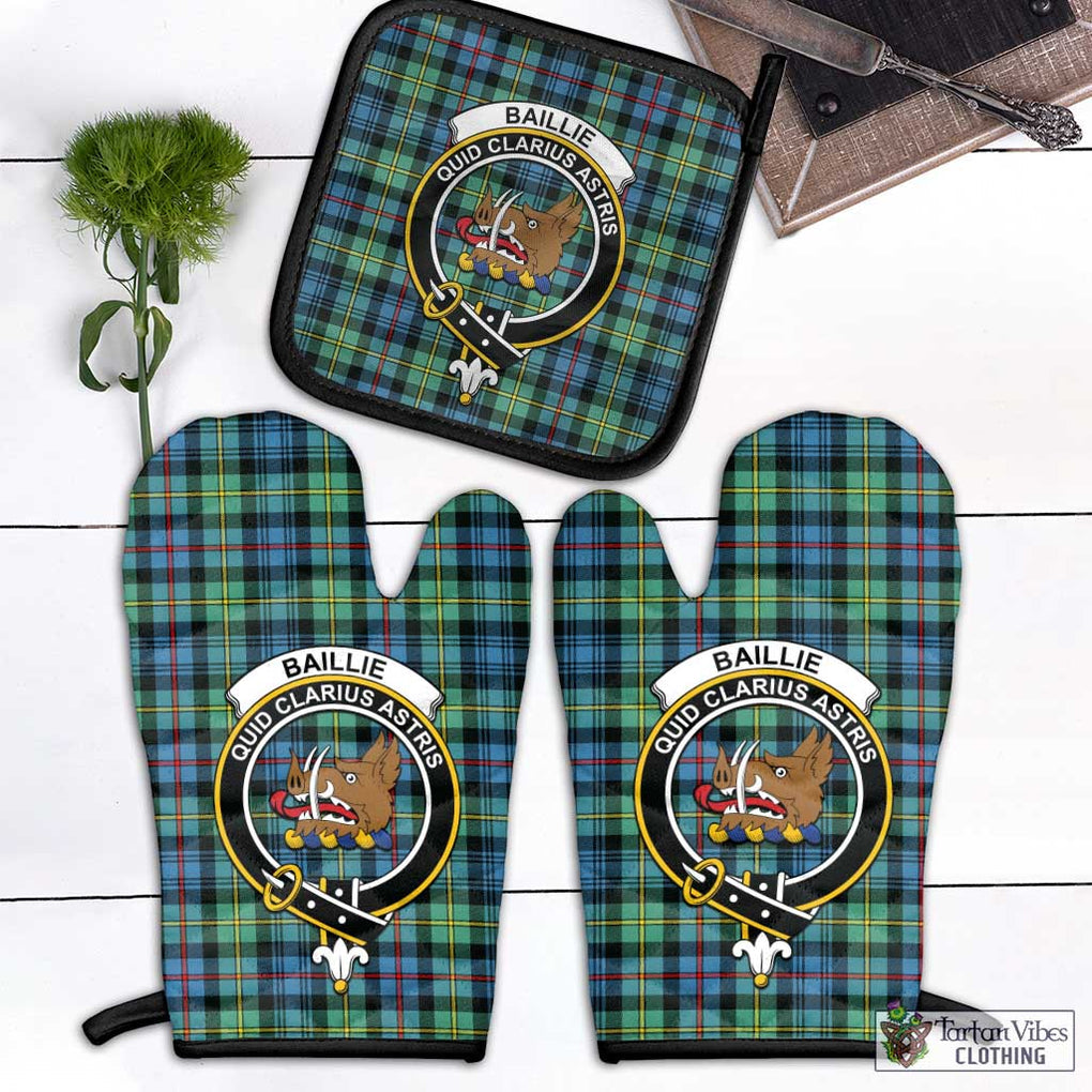 Baillie Ancient Tartan Combo Oven Mitt & Pot-Holder with Family Crest Black - Tartan Vibes Clothing