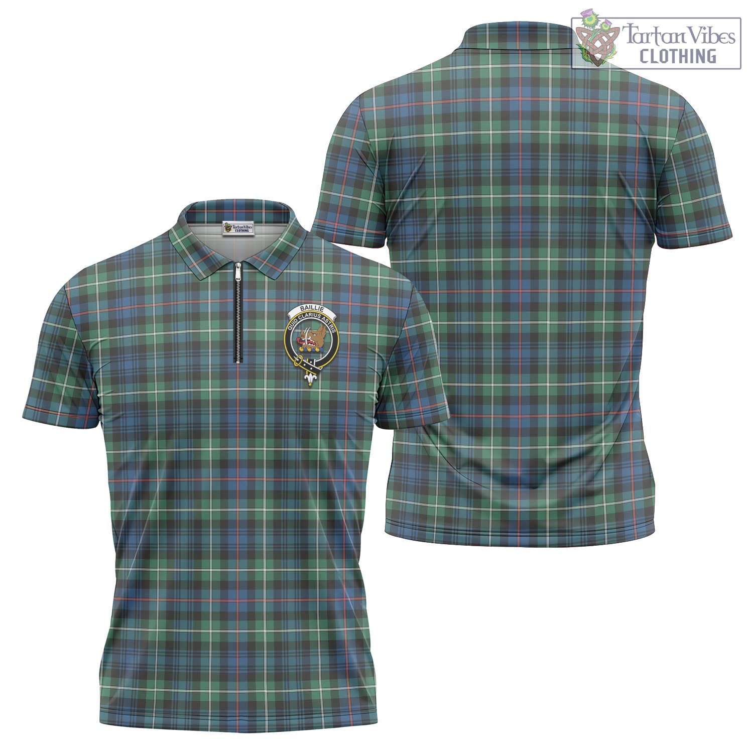 Baillie Ancient Tartan Zipper Polo Shirt with Family Crest - Tartan Vibes Clothing