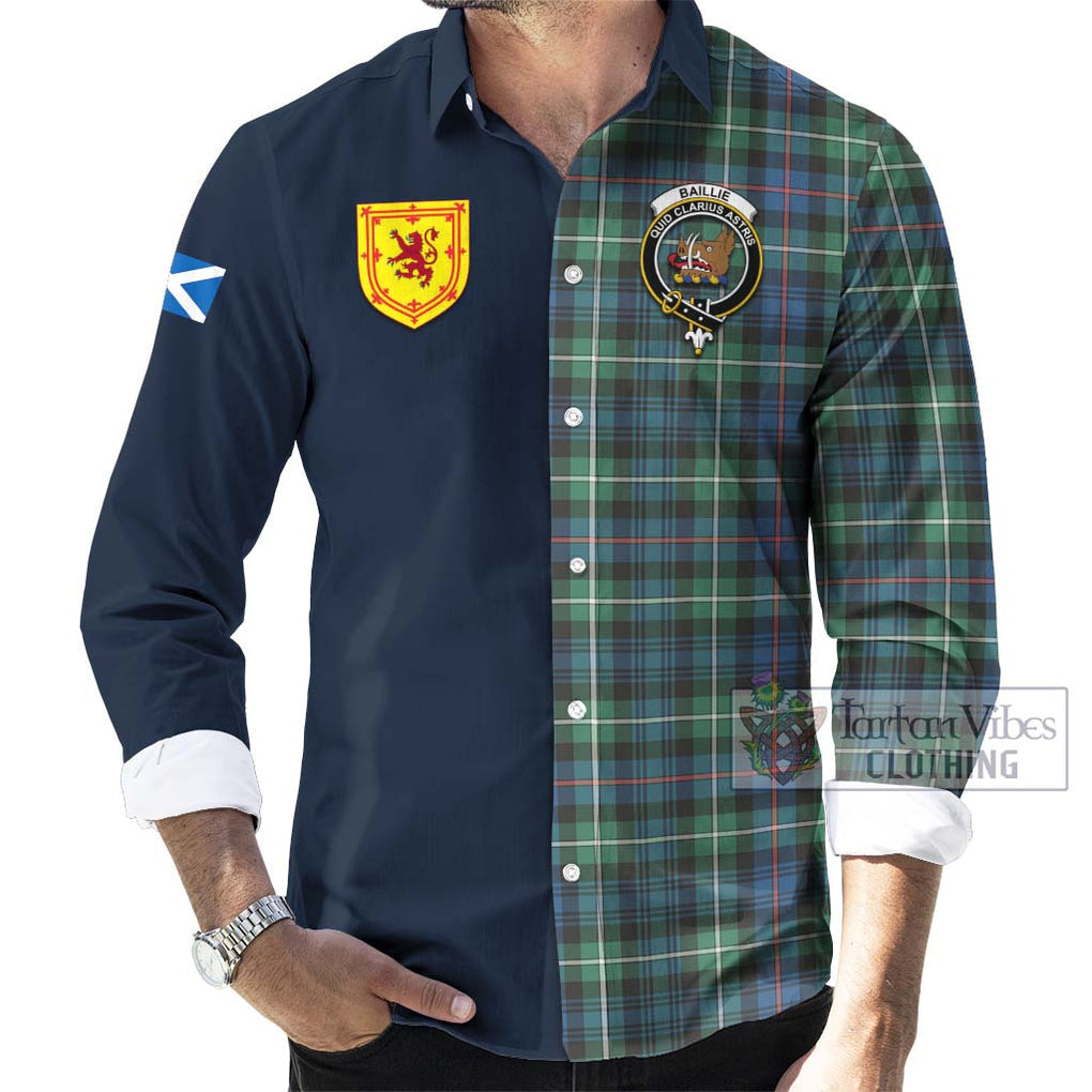 Tartan Vibes Clothing Baillie Ancient Tartan Long Sleeve Button Shirt with Scottish Lion Royal Arm Half Style