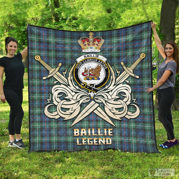 Baillie Ancient Tartan Quilt with Clan Crest and the Golden Sword of Courageous Legacy