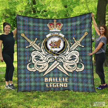 Baillie Ancient Tartan Quilt with Clan Crest and the Golden Sword of Courageous Legacy - Tartan Vibes Clothing