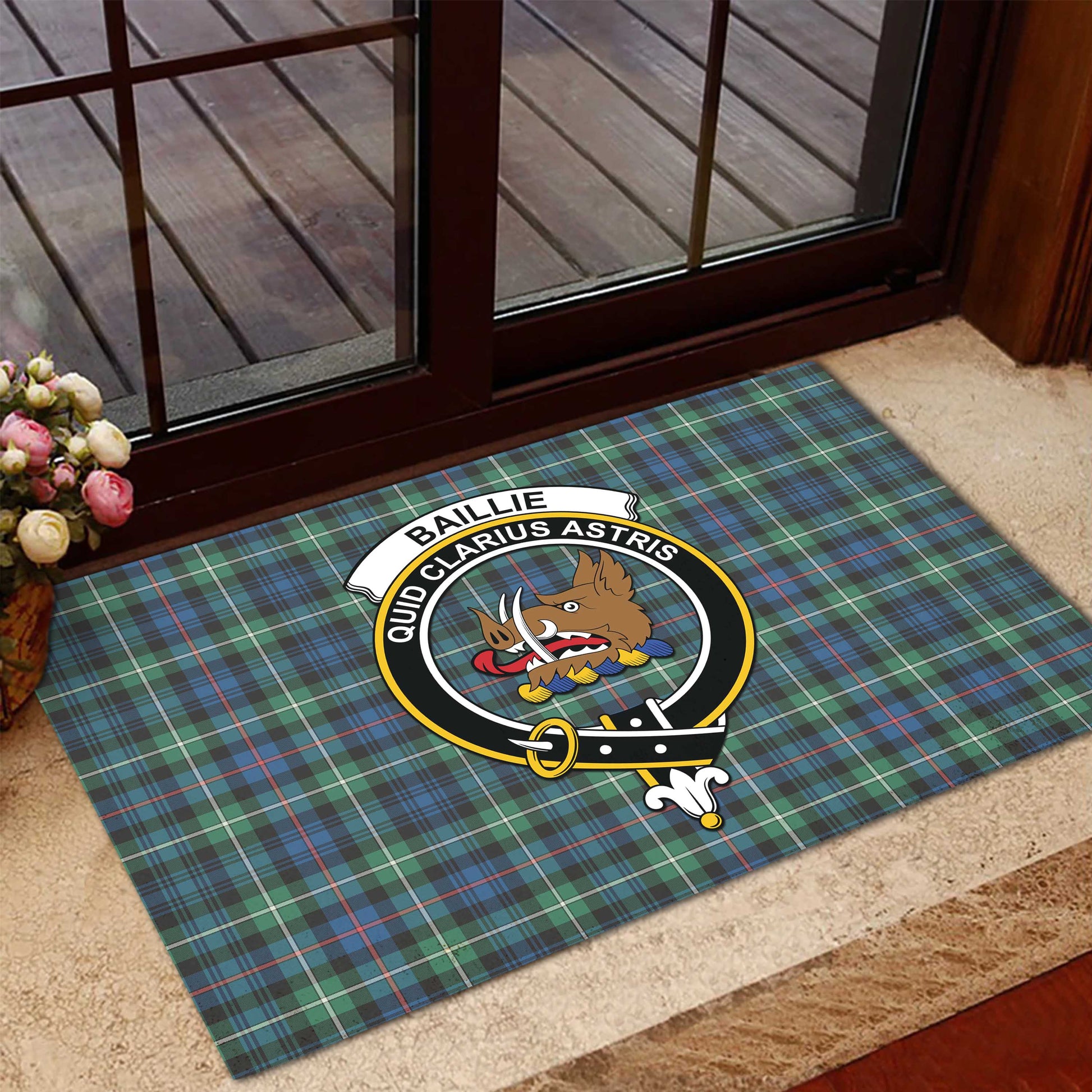 Baillie Ancient Tartan Rubber Doormat with Family Crest - Tartan Vibes Clothing