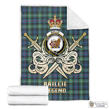 Baillie Ancient Tartan Blanket with Clan Crest and the Golden Sword of Courageous Legacy