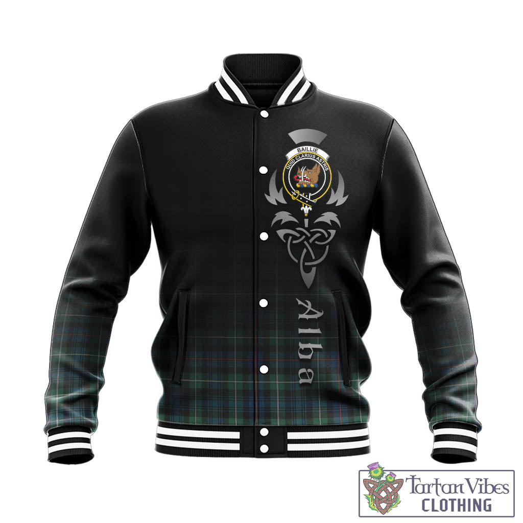 Tartan Vibes Clothing Baillie Ancient Tartan Baseball Jacket Featuring Alba Gu Brath Family Crest Celtic Inspired