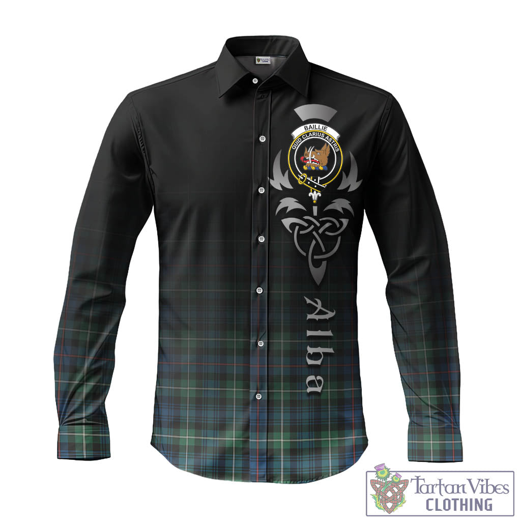Tartan Vibes Clothing Baillie Ancient Tartan Long Sleeve Button Up Featuring Alba Gu Brath Family Crest Celtic Inspired
