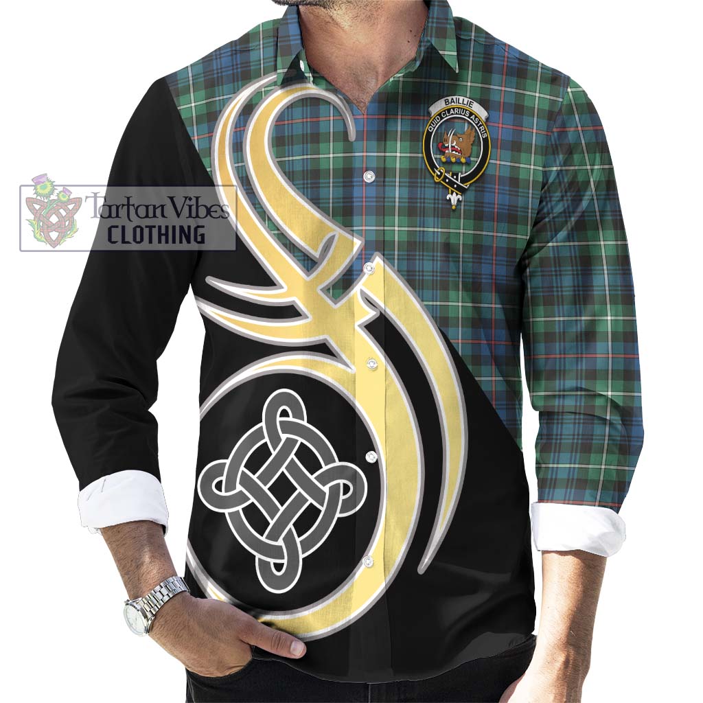 Baillie Ancient Tartan Long Sleeve Button Shirt with Family Crest and Celtic Symbol Style - Tartan Vibes Clothing