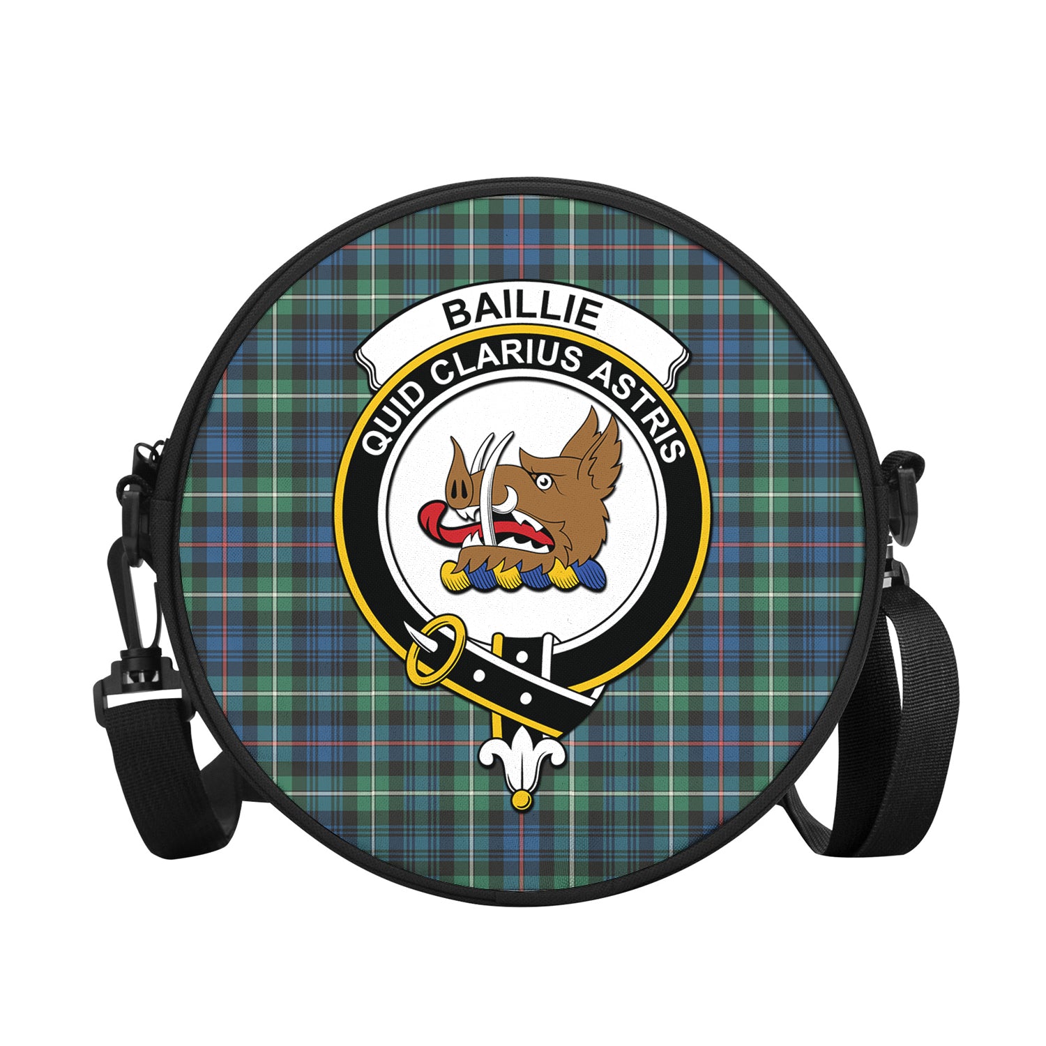 Baillie Ancient Tartan Round Satchel Bags with Family Crest - Tartanvibesclothing