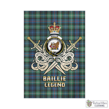 Baillie Ancient Tartan Garden Flag with Clan Crest and the Golden Sword of Courageous Legacy