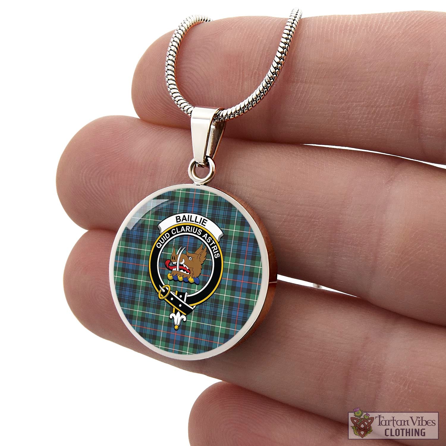 Baillie Ancient Tartan Circle Necklace with Family Crest - Tartan Vibes Clothing