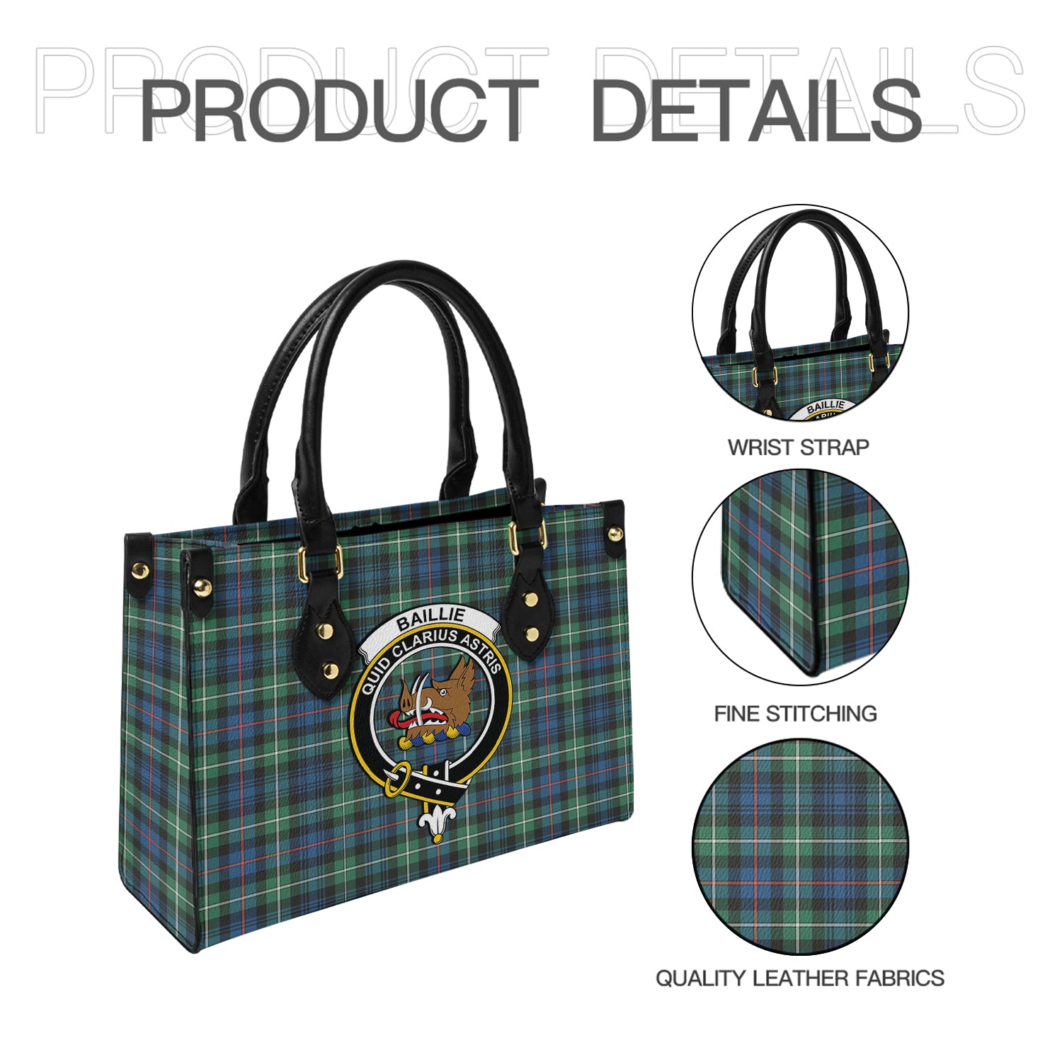 Baillie Ancient Tartan Leather Bag with Family Crest - Tartanvibesclothing
