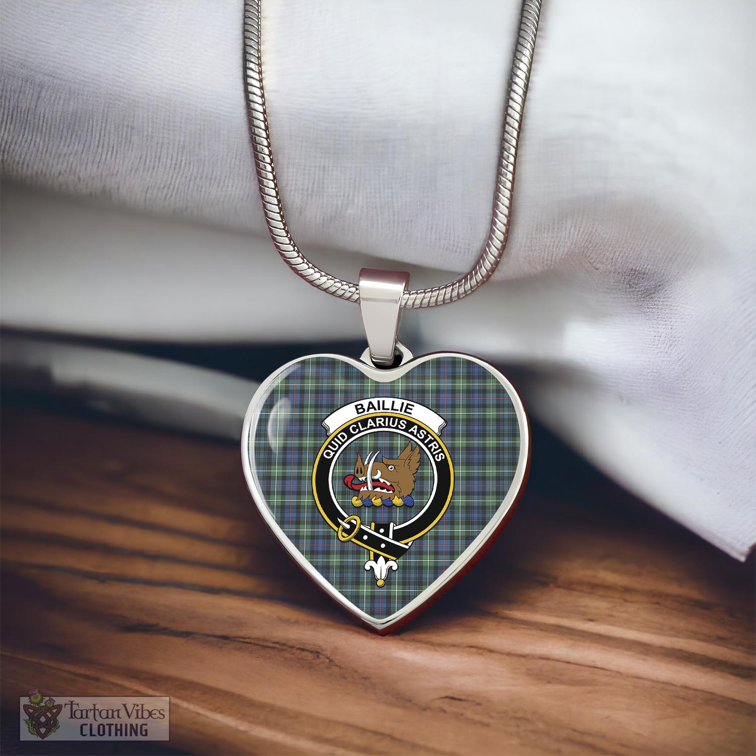 Baillie Ancient Tartan Heart Necklace with Family Crest - Tartan Vibes Clothing