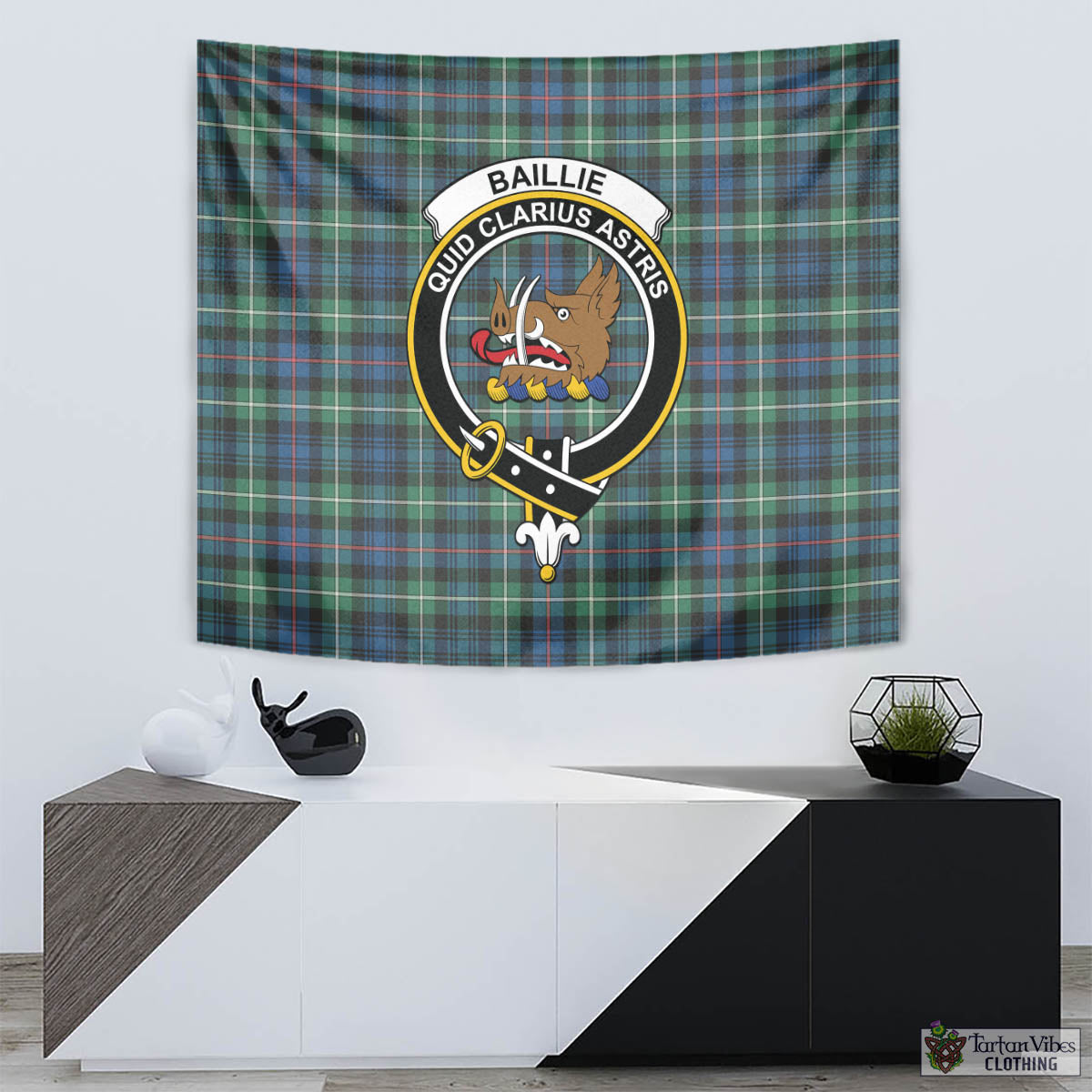 Tartan Vibes Clothing Baillie Ancient Tartan Tapestry Wall Hanging and Home Decor for Room with Family Crest