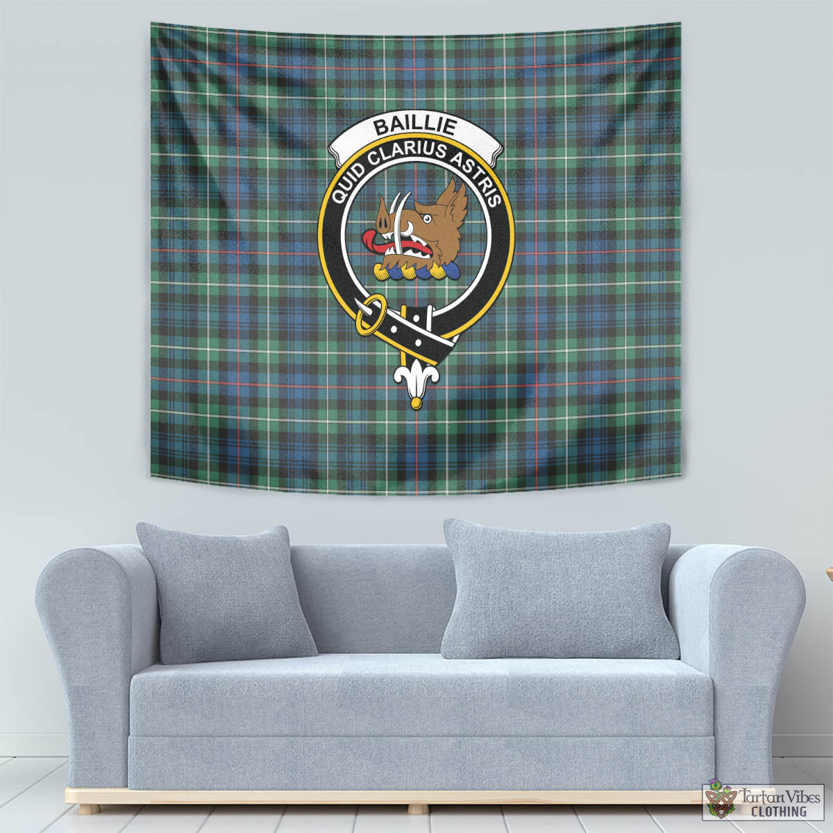Tartan Vibes Clothing Baillie Ancient Tartan Tapestry Wall Hanging and Home Decor for Room with Family Crest