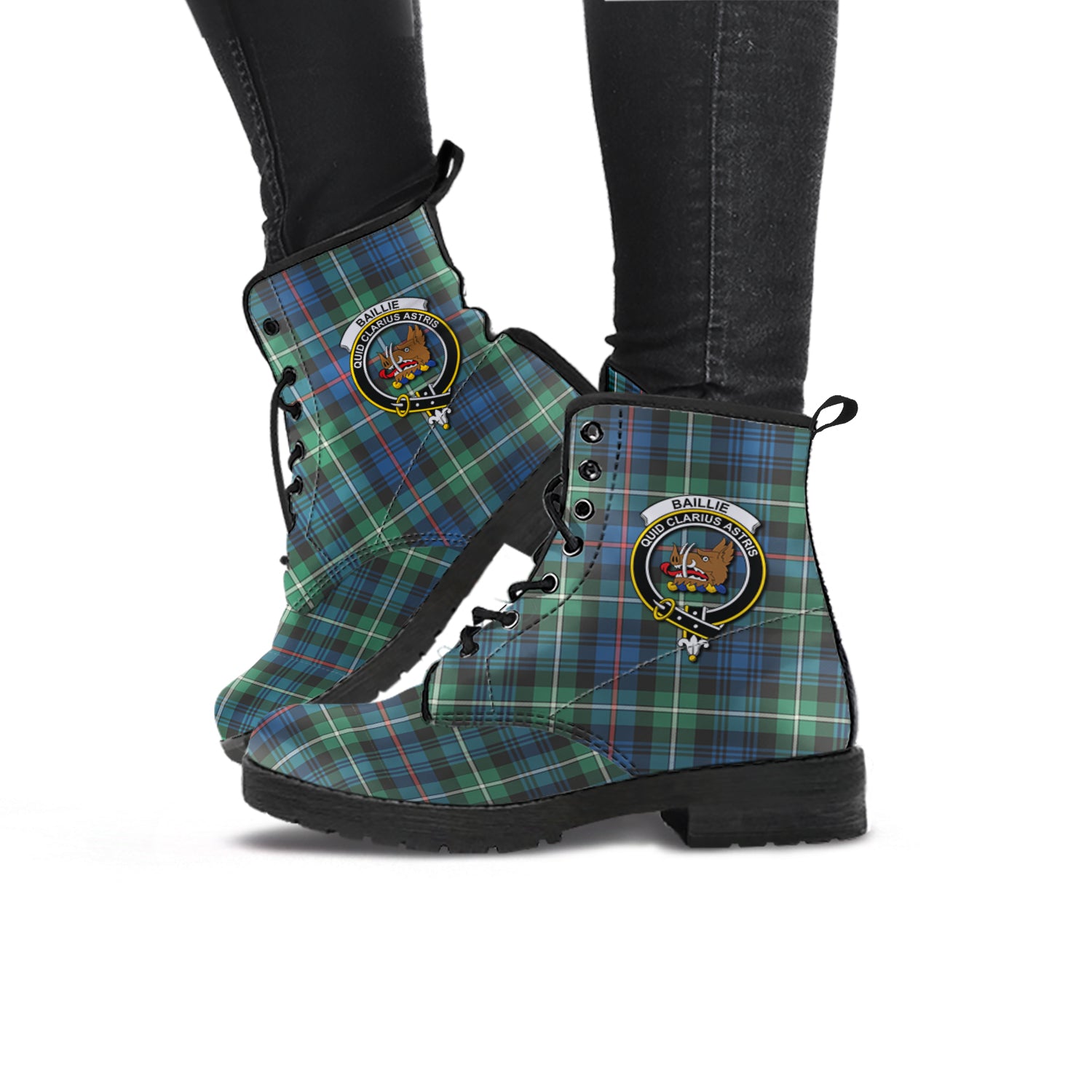 Baillie Ancient Tartan Leather Boots with Family Crest - Tartan Vibes Clothing