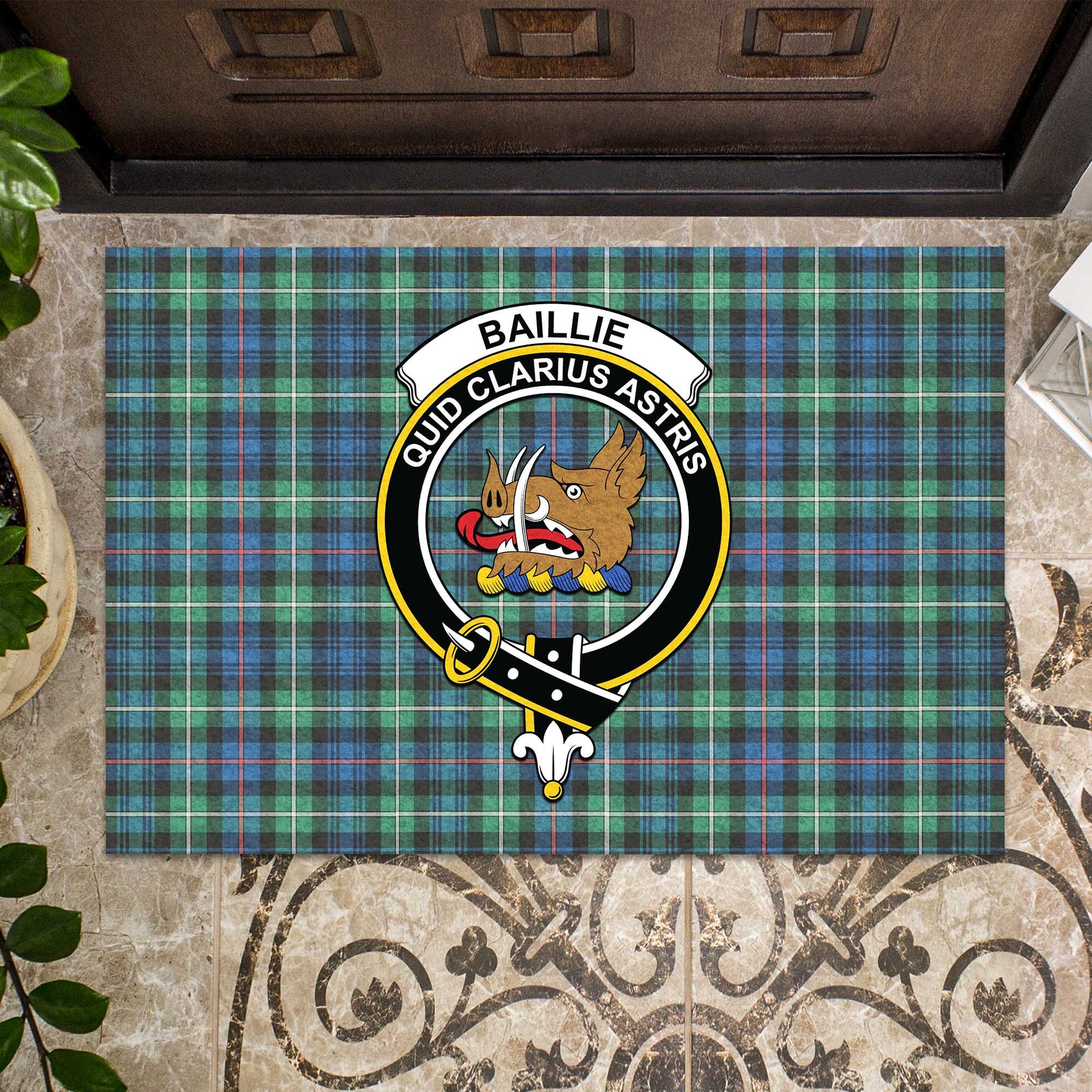 Baillie Ancient Tartan Rubber Doormat with Family Crest - Tartan Vibes Clothing