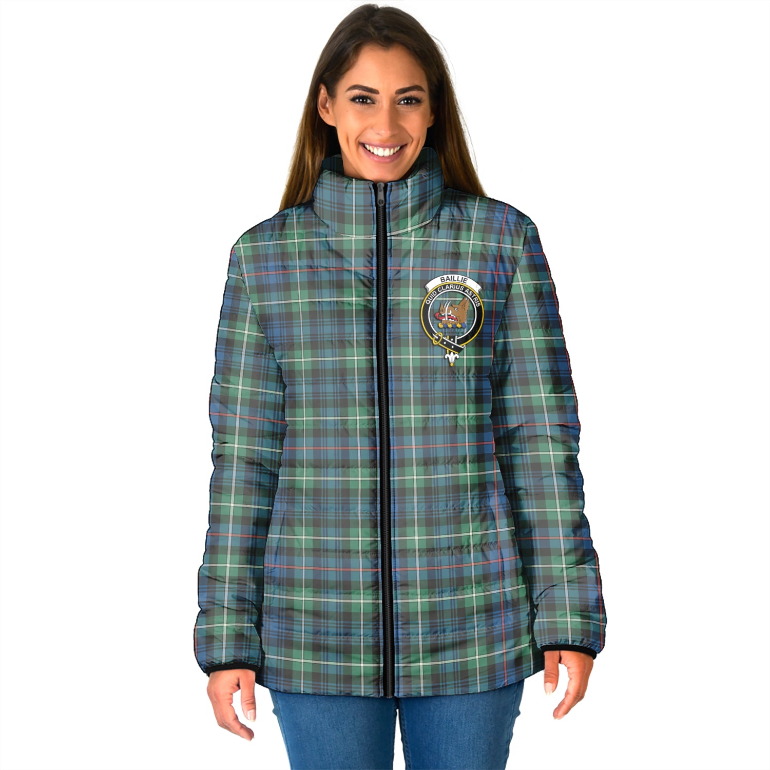 Baillie Ancient Tartan Padded Jacket with Family Crest - Tartan Vibes Clothing