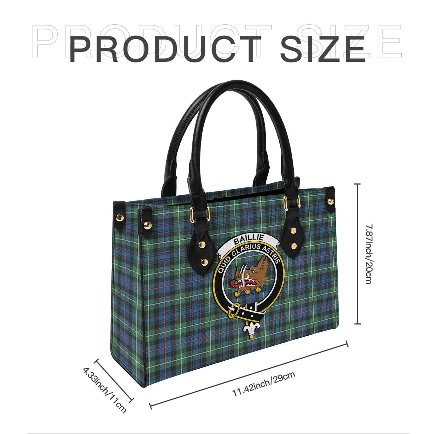 Baillie Ancient Tartan Leather Bag with Family Crest - Tartanvibesclothing