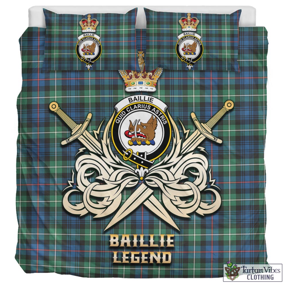 Tartan Vibes Clothing Baillie Ancient Tartan Bedding Set with Clan Crest and the Golden Sword of Courageous Legacy