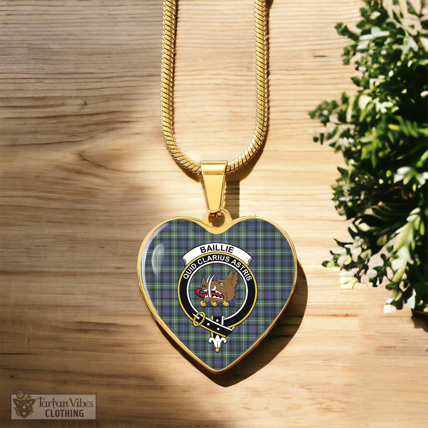 Baillie Ancient Tartan Heart Necklace with Family Crest Luxury Necklace (Gold) No - Tartan Vibes Clothing