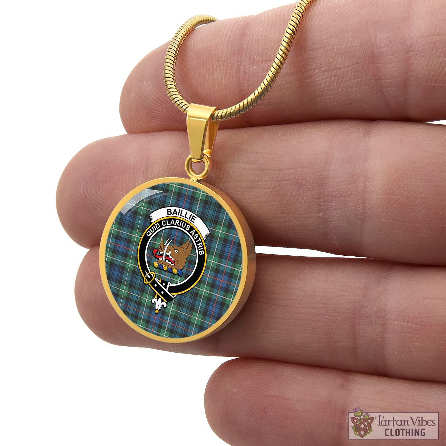 Baillie Ancient Tartan Circle Necklace with Family Crest - Tartan Vibes Clothing