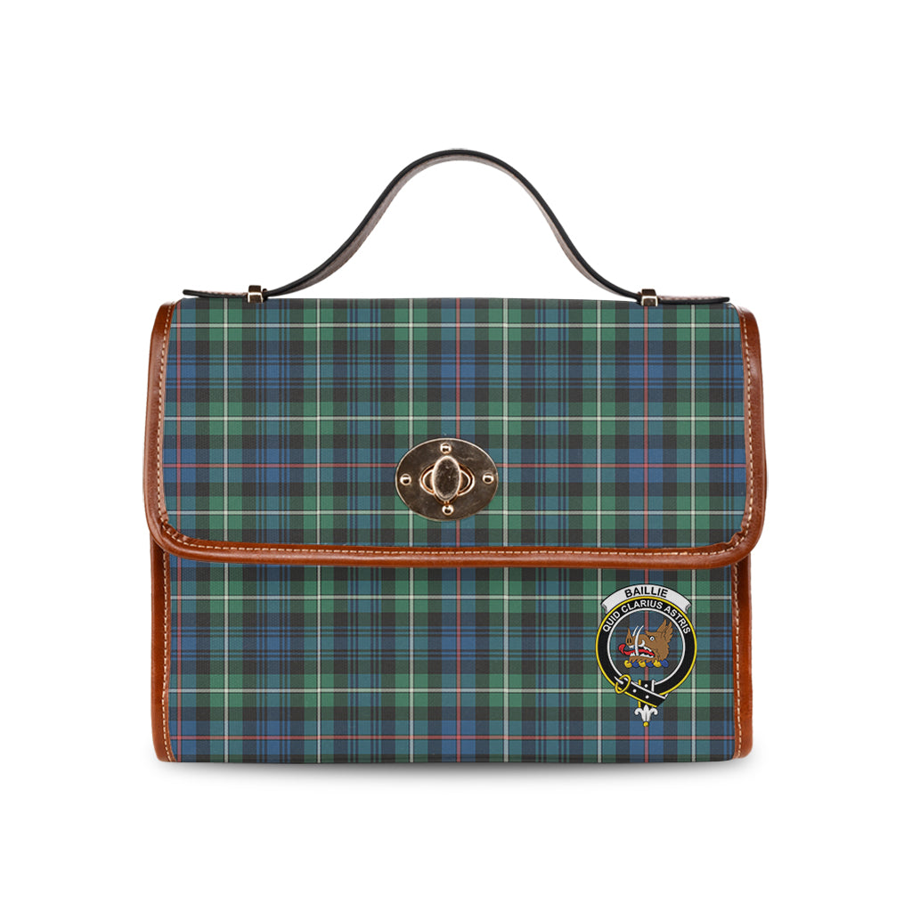 Baillie Ancient Tartan Leather Strap Waterproof Canvas Bag with Family Crest - Tartanvibesclothing